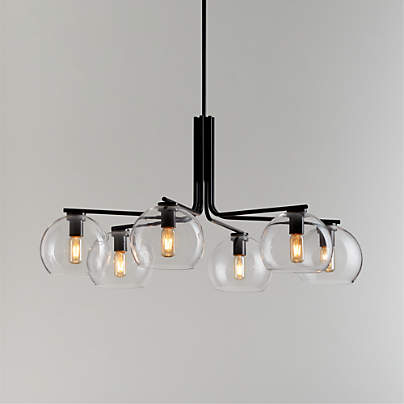 Arren Black Chandelier Light with Round Clear Glass Shades