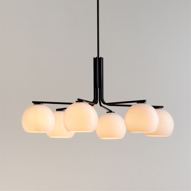 Arren Black Chandelier Light with Round Milk Glass Shades