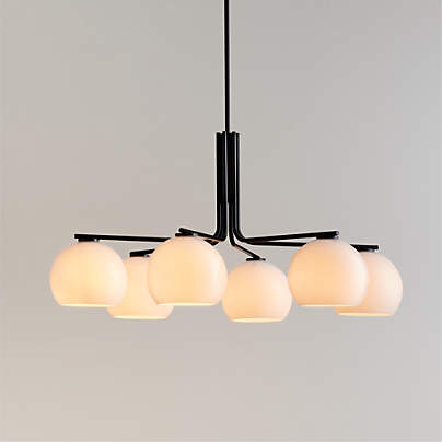 Arren Black Chandelier Light with Round Milk Glass Shades