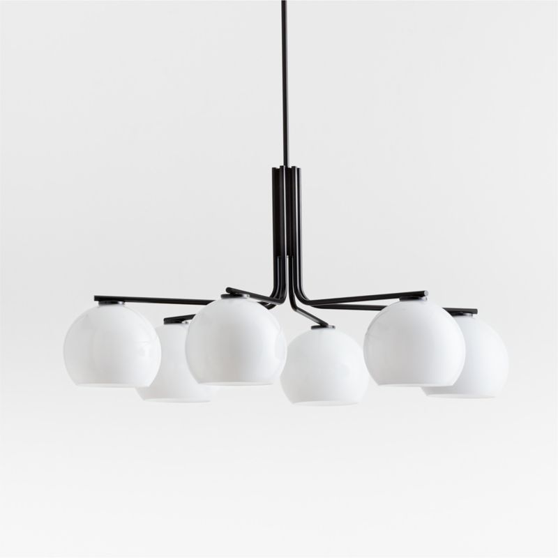 Arren Black Chandelier Light with Round Milk Glass Shades