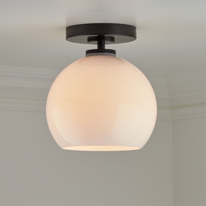 Arren Black Flush Mount Light with Milk Round Shade