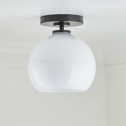 Arren Black Flush Mount Light with Milk Round Shade