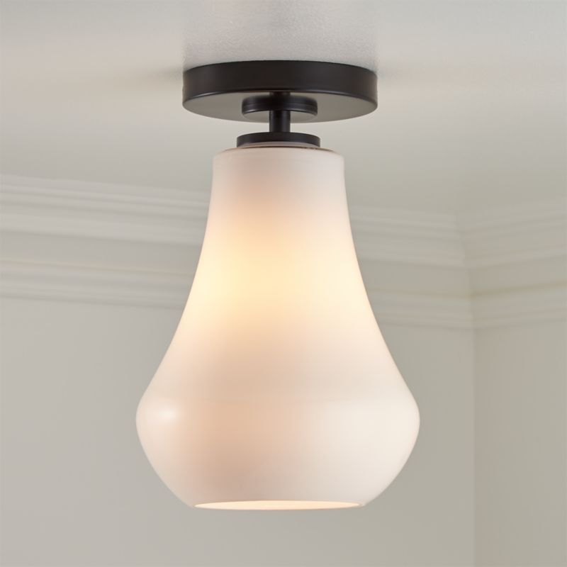 Arren Black Flush Mount Pendant Light with Milk Teardrop Shade