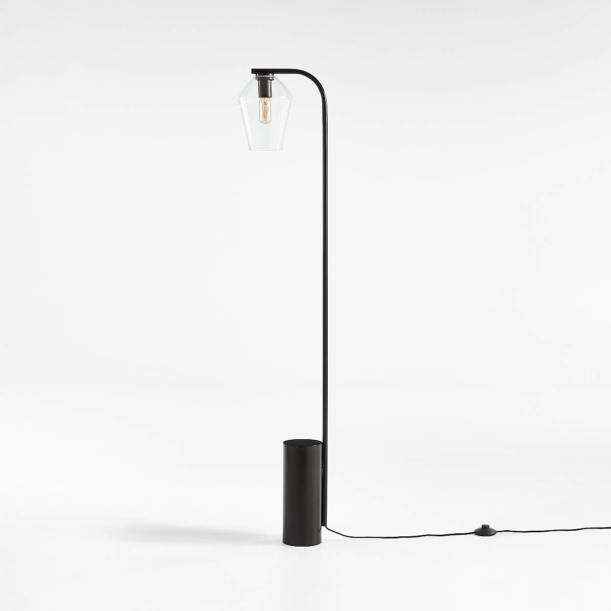 Arren Black Corner Floor Lamp with Clear Angled Shade | Crate & Barrel