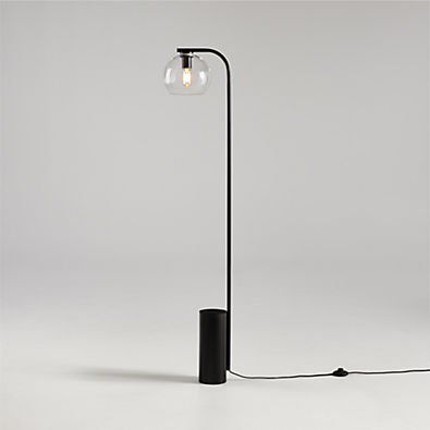 View Arren Black Floor Lamp with Clear Round Shade 56" details