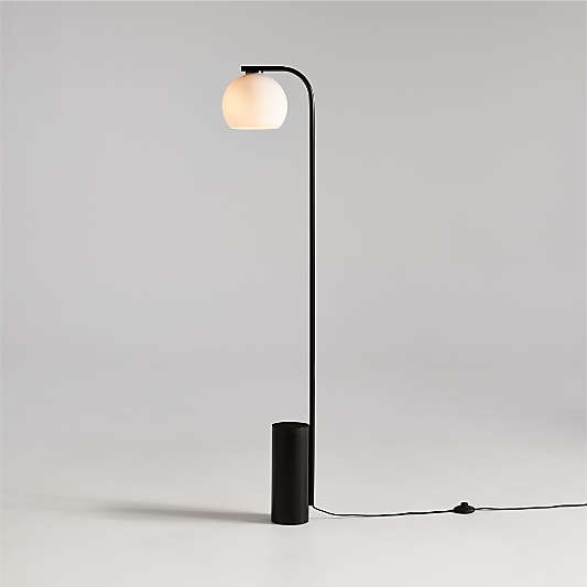 Arren Black Floor Lamp with Milk Round Shade