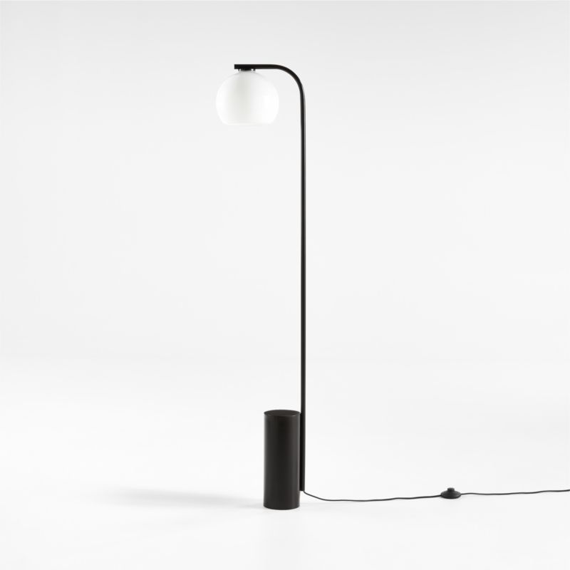 Arren Black Floor Lamp with Milk Round Shade