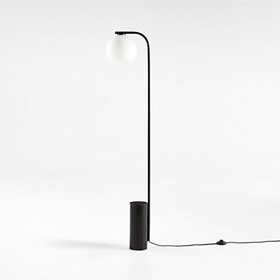 View Arren Black Floor Lamp with Milk Round Shade 56" details