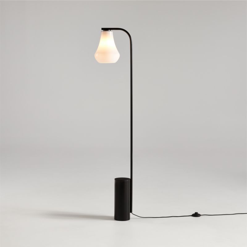 Arren Black Floor Lamp with Milk Teardrop Shade