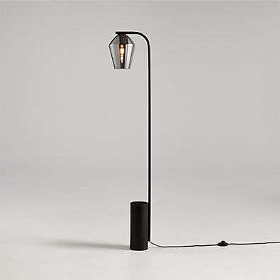 View Arren Black Floor Lamp with Silver Angled Shade 56" details