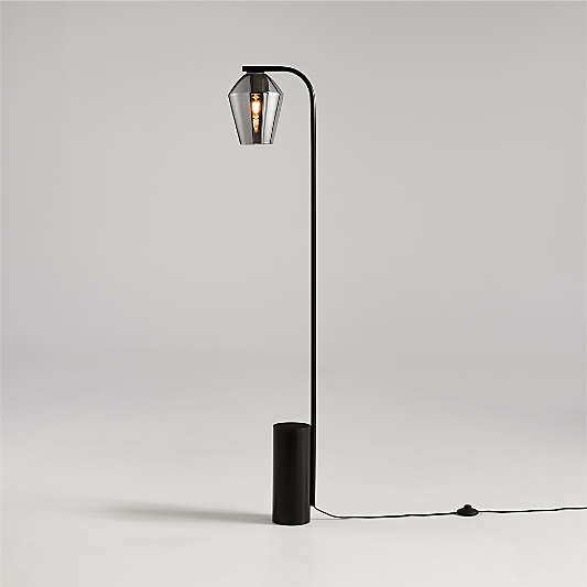 Arren Black Floor Lamp with Silver Angled Shade