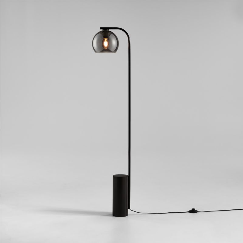 Arren Black Floor Lamp with Silver Round Shade