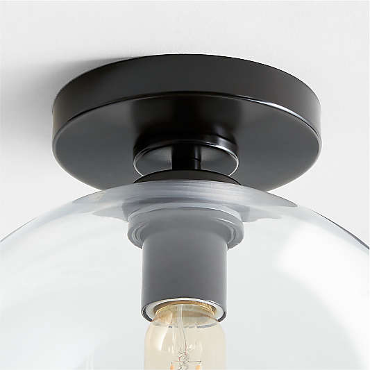 Arren Black Flush Mount Light with Large Round Clear Glass Shade