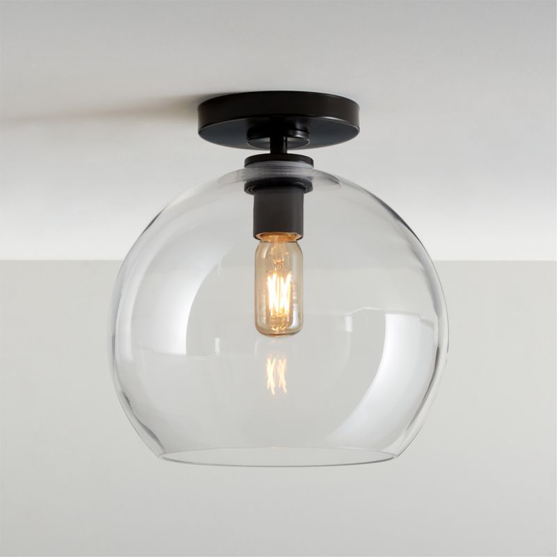 Arren Black Flush Mount Light with Large Round Clear Glass Shade