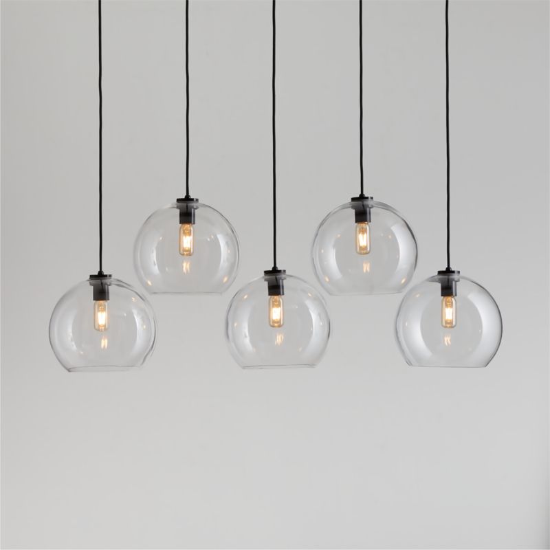 Arren Black 5-Light Linear Pendant with Large Round Clear Glass Shades