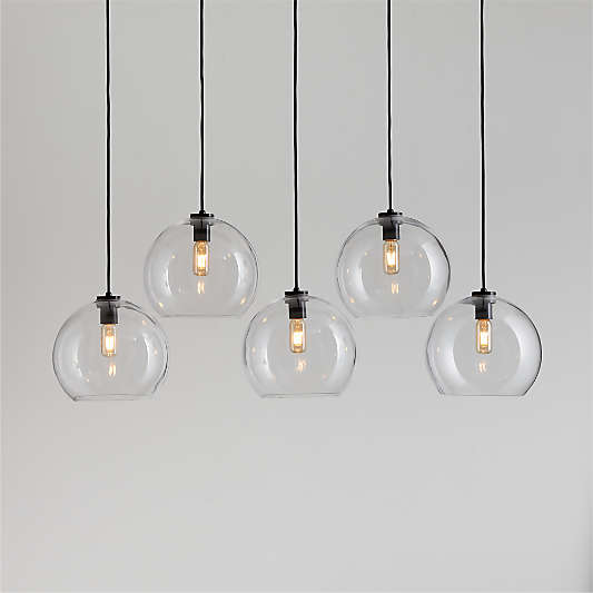 Arren Black 5-Light Linear Pendant with Large Round Clear Glass Shades