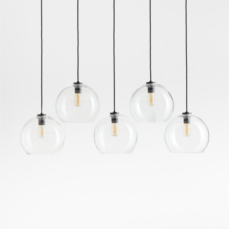 Arren Black 5-Light Linear Pendant with Large Round Clear Glass Shades