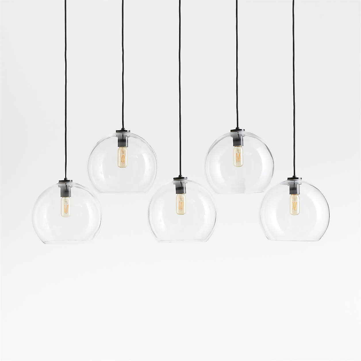 Arren Black 5-Light Linear Pendant with Large Round Clear Glass Shades ...