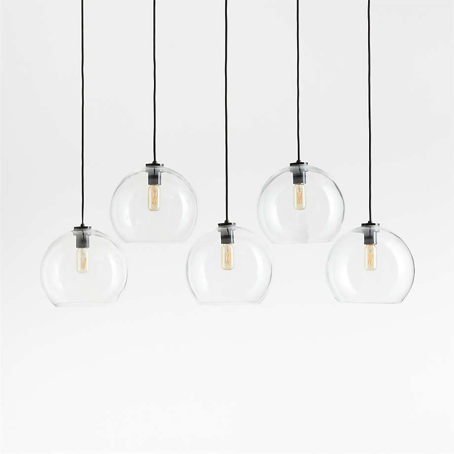 Arren Black 5-Light Linear Pendant with Large Round Clear Glass Shades ...