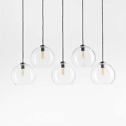 Arren Black 5-Light Linear Pendant with Large Round Clear Glass Shades