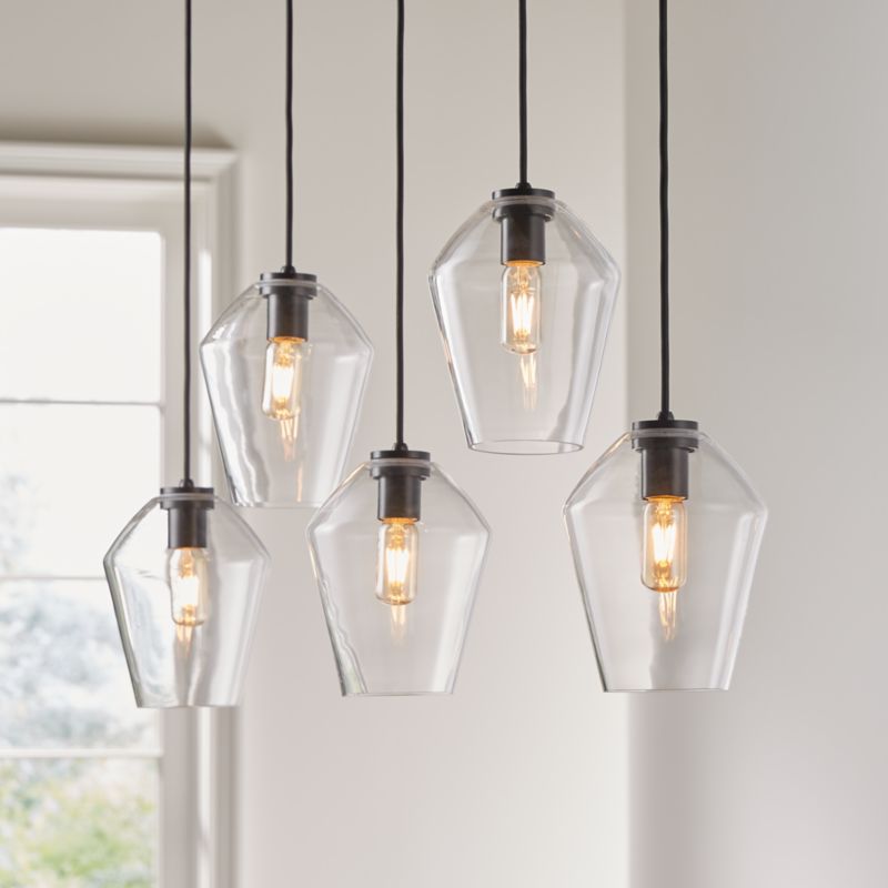 Arren Black 5-Light Linear Pendant with Angled Clear Glass Shades