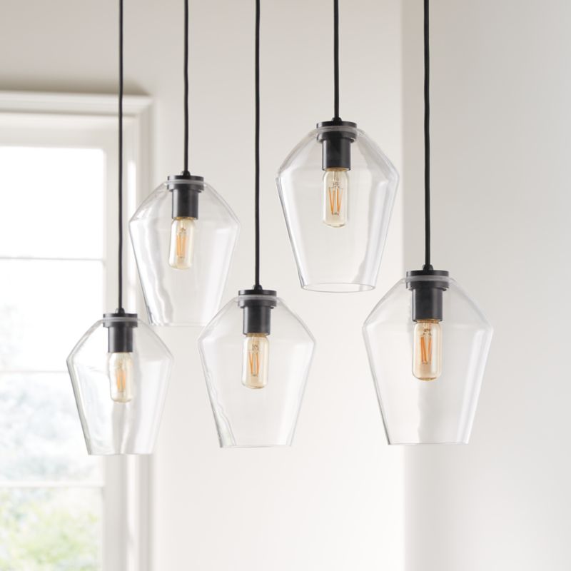 Arren Black 5-Light Linear Pendant with Angled Clear Glass Shades