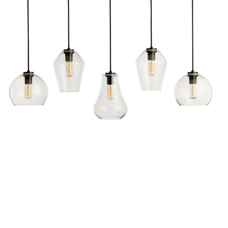 Arren Black 5-Light Linear Pendant with Mixed Clear Glass Shades