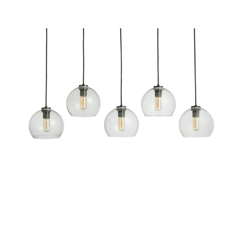 Arren Black 5-Light Linear Pendant with Round Clear Glass Shades