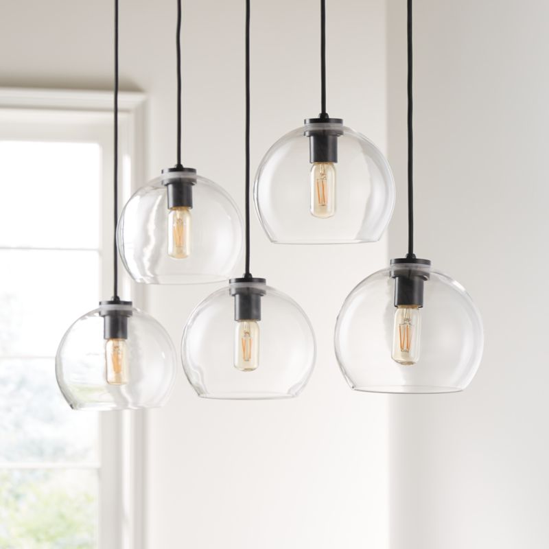 Arren Black 5-Light Linear Pendant with Round Clear Glass Shades