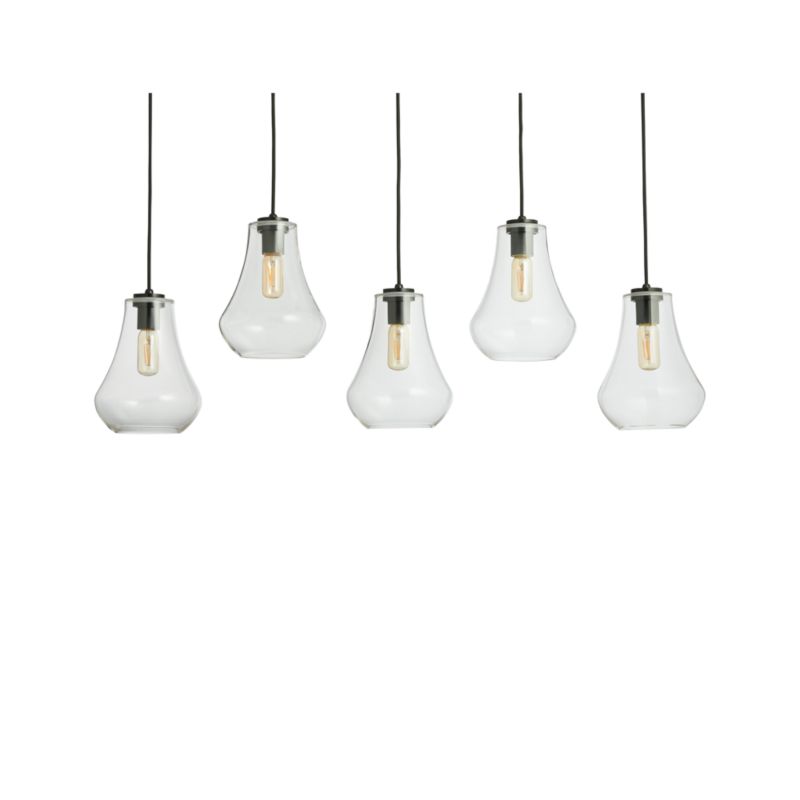 Arren Black 5-Light Linear Pendant with Teardrop Clear Glass Shades