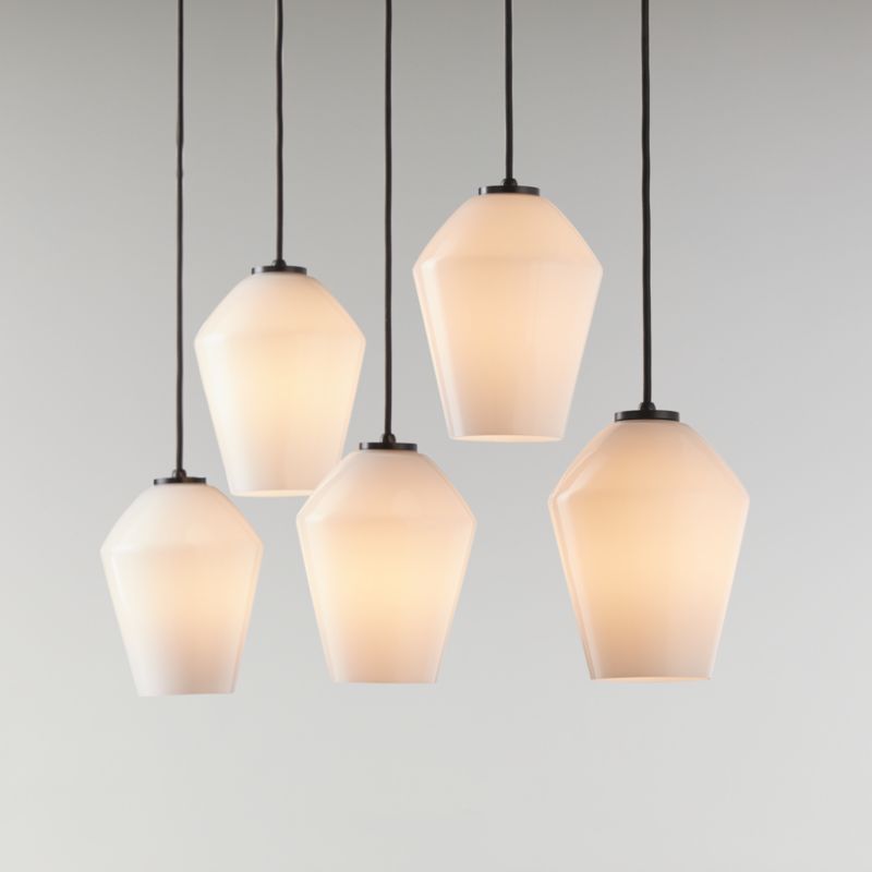 Arren Black 5-Light Linear Pendant with Angled Milk Glass Shades