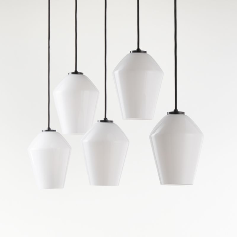 Arren Black 5-Light Linear Pendant with Angled Milk Glass Shades