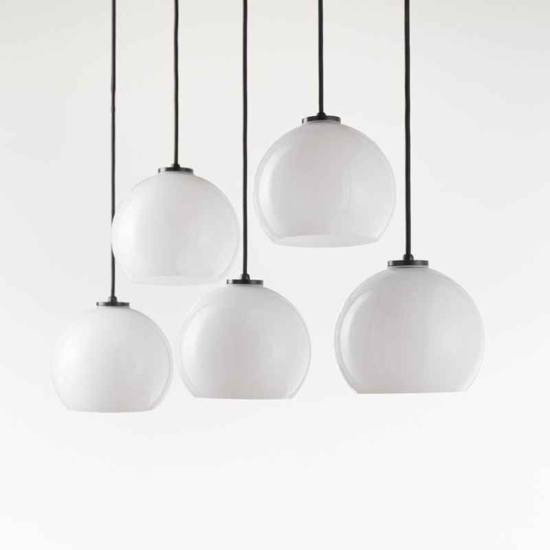 Arren Black 5-Light Linear Pendant with Round Milk Glass Shades