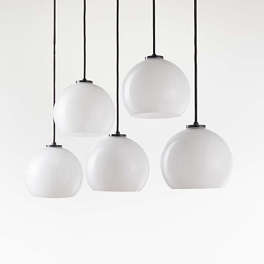 Arren Black 5-Light Linear Pendant with Round Milk Glass Shades