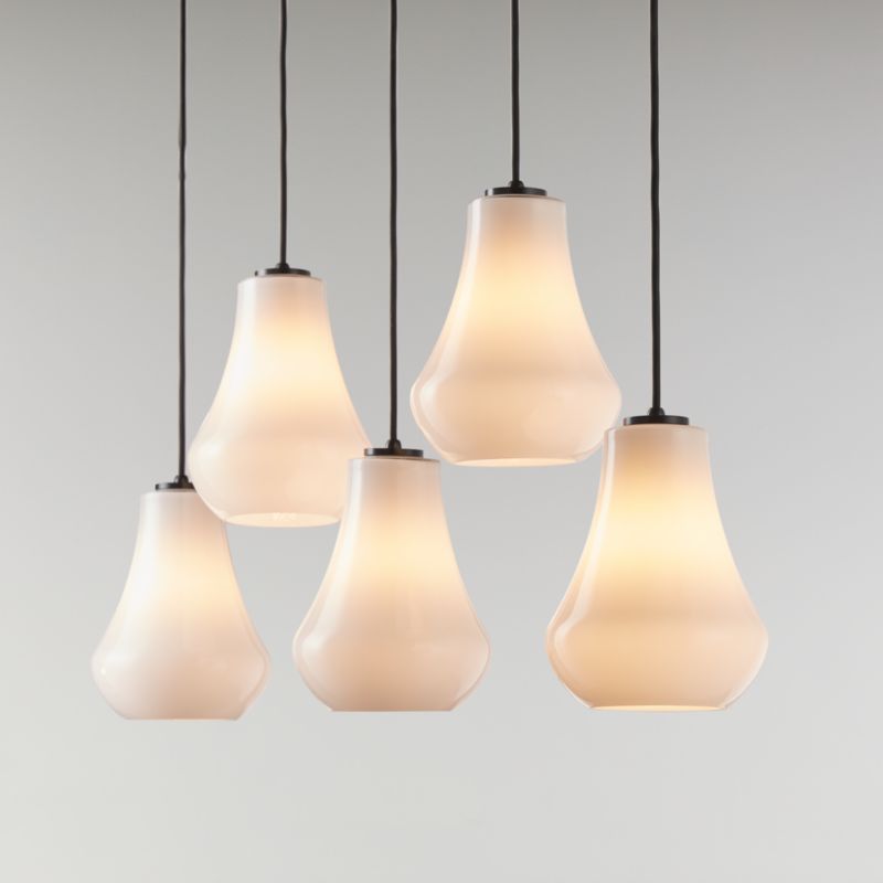 Arren Black 5-Light Linear Pendant with Teardrop Milk Glass Shades