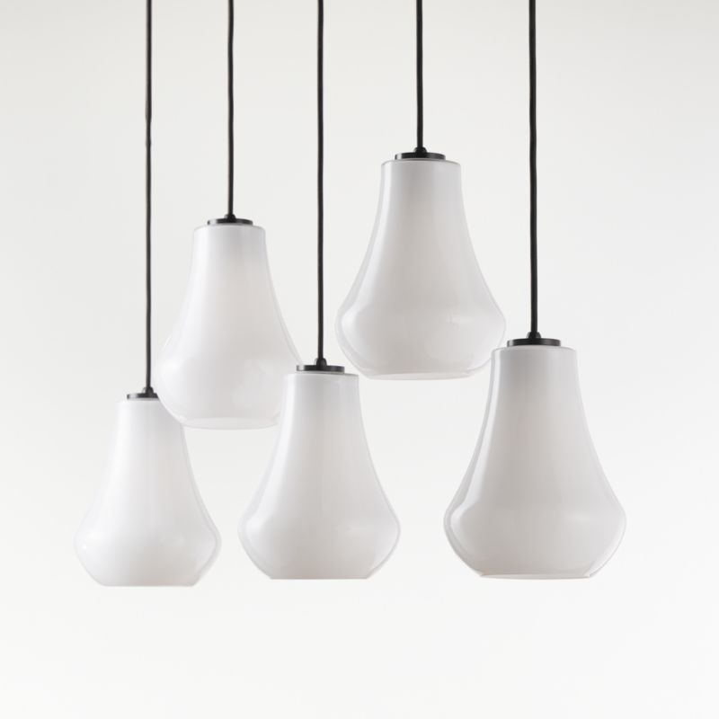 Arren Black 5-Light Linear Pendant with Teardrop Milk Glass Shades