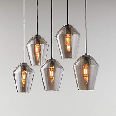 Arren Black 5-Light Linear Pendant with Round Silver Glass Shades ...