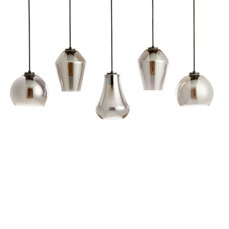 Arren Black 5-Light Linear Pendant with Mixed Silver Glass Shades