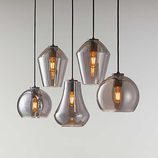Arren Black 5-Light Linear Pendant with Mixed Silver Glass Shades
