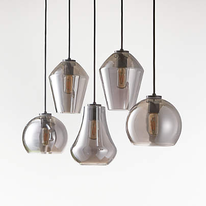 Arren Black 5-Light Linear Pendant with Mixed Silver Glass Shades