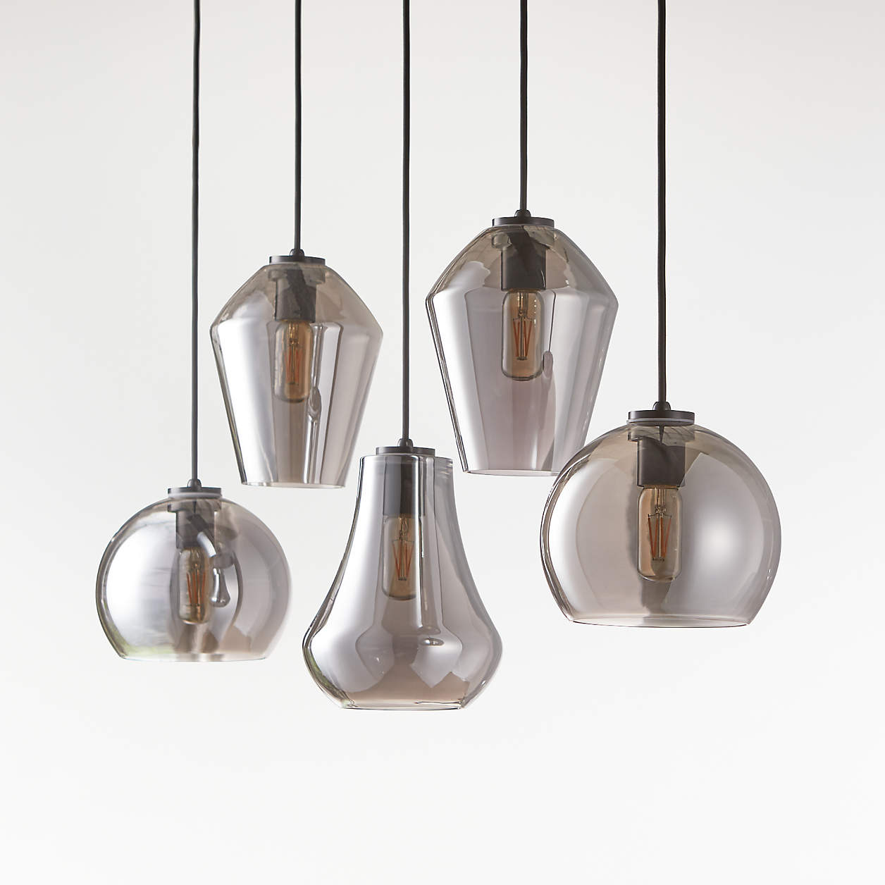 Arren Black 5-Light Linear Pendant with Mixed Silver Glass Shades ...