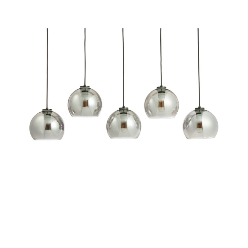 Arren Black 5-Light Linear Pendant with Round Silver Glass Shades