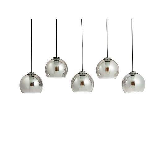 Arren Black 5-Light Linear Pendant with Round Silver Glass Shades