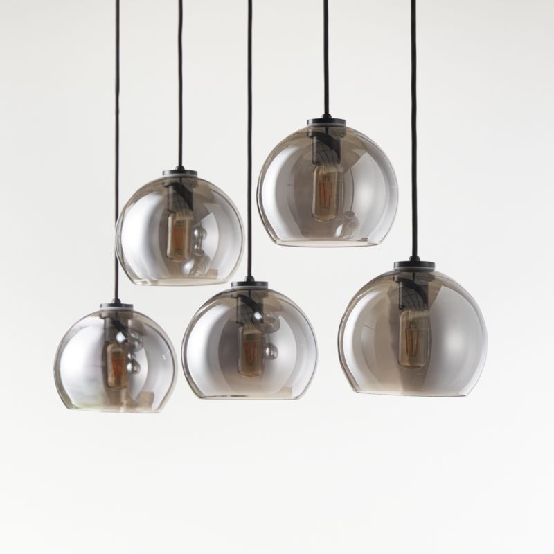 Arren Black 5-Light Linear Pendant with Round Silver Glass Shades