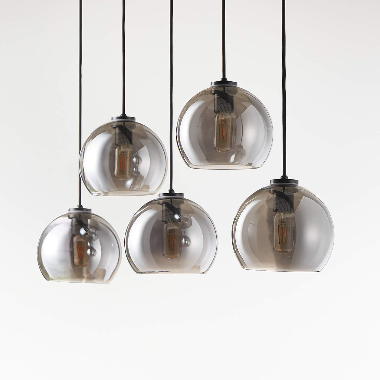 Arren Black 5-Light Linear Pendant with Round Silver Glass Shades ...