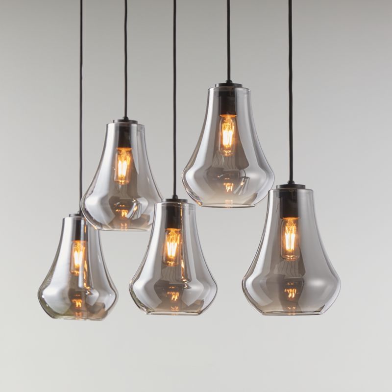 Arren Black 5-Light Linear Pendant with Teardrop Silver Glass Shades