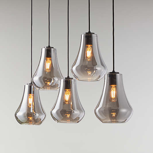 Arren Black 5-Light Linear Pendant with Teardrop Silver Glass Shades