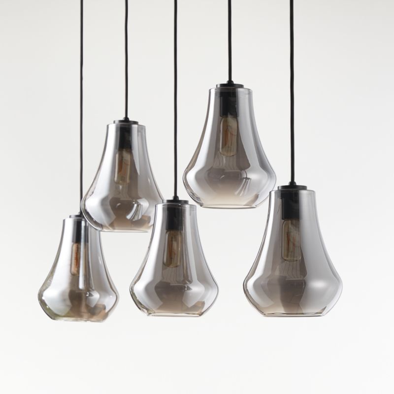 Arren Black 5-Light Linear Pendant with Teardrop Silver Glass Shades