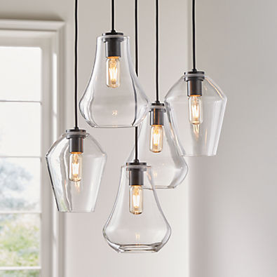 View Arren Black 5-Light Round Pendant with Mixed Clear Glass Shades details