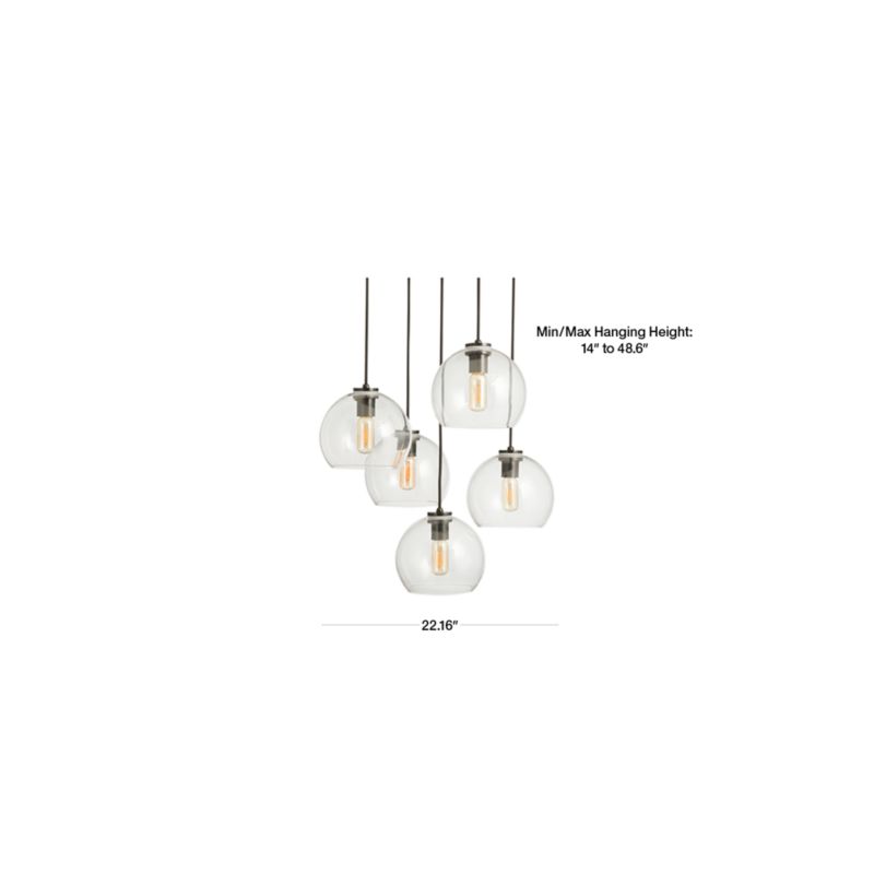 Arren Black 5-Light Round Pendant with Round Clear Glass Shades